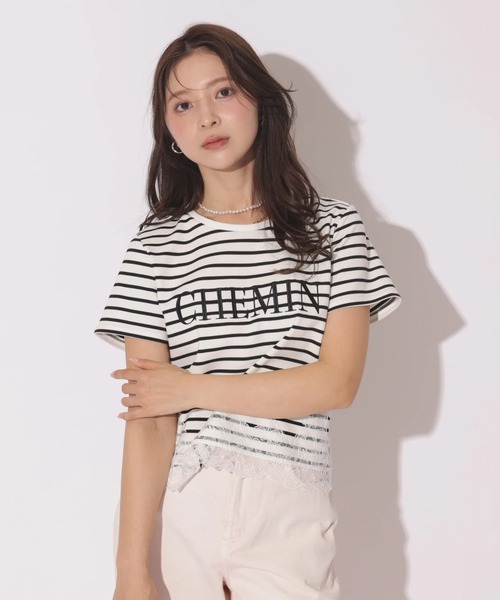Apuweiser-riche(アプワイザーリッシェ)の「レーストリム刺繍ロゴTシャツ(Tシャツ/カットソー・レディース・ブラック系その他・2)」の3枚目の写真