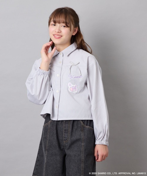 a.v.v（アーヴェヴェ）の「[120-150]【数量限定】[クロミ]ストライプシャツ（シャツ/ブラウス・キッズ・ライトグレー・150/140/130/120）」の2枚目の写真