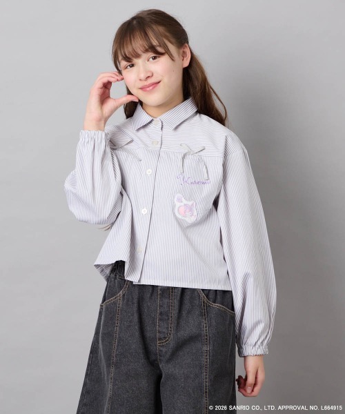 a.v.v（アーヴェヴェ）の「[120-150]【数量限定】[クロミ]ストライプシャツ（シャツ/ブラウス・キッズ・ライトグレー・150/140/130/120）」の3枚目の写真