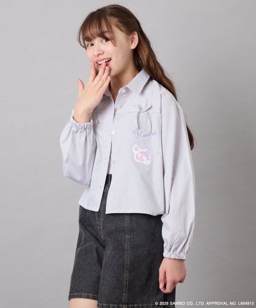 a.v.v（アーヴェヴェ）の「[120-150]【数量限定】[クロミ]ストライプシャツ（シャツ/ブラウス・キッズ・ライトグレー・150/140/130/120）」の4枚目の写真