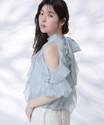 新品Rirandture★袖ドットプリーツプルオーバーブラウスリランドチュール 店舗限定》〈LAURA ASHLEY〉フリルスリーブブラウス | シャツ