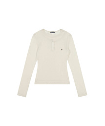 (DUC) Henley-Neck Double-Layer Long Sleeve Off White