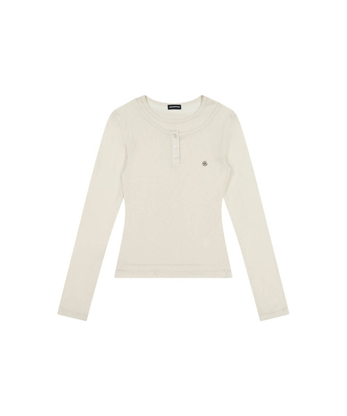 DAUSPICE(ディーオスピス)の「(DUC) Henley-Neck Double-Layer Long Sleeve Off White(Tシャツ/カットソー・レディース・Off White・ONE SIZE)」の1枚目の写真
