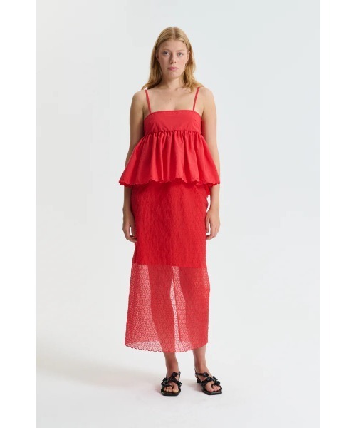 CECILIE BAHNSEN(セシリー バンセン)の「LONG PENCIL SKIRT W DRAWSTRING WAIST AND BACK SLIT(スカート・レディース・レッド・6/8)」の2枚目の写真