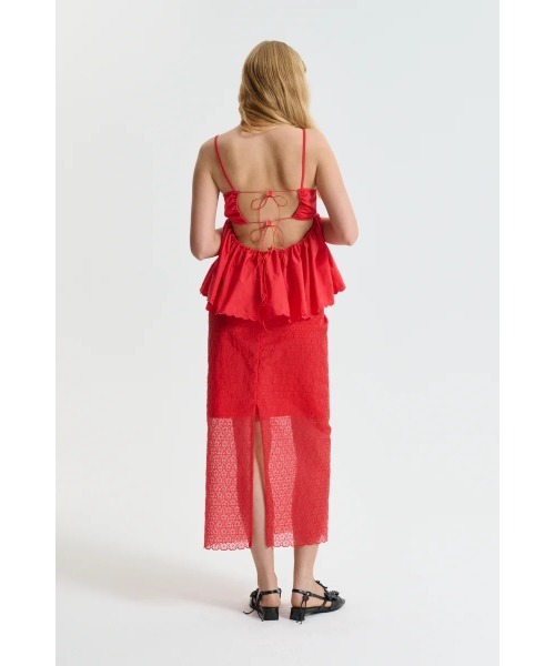 CECILIE BAHNSEN(セシリー バンセン)の「LONG PENCIL SKIRT W DRAWSTRING WAIST AND BACK SLIT(スカート・レディース・レッド・6/8)」の3枚目の写真