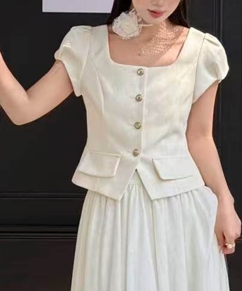 DRESS PLUS(ドレスプラス)の「パフスリーブジャケット スカートセットアップ(セットアップ・レディース・ピンク/アイボリー・M/L)」の15枚目の写真