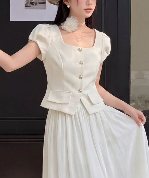 DRESS PLUS(ドレスプラス)の「パフスリーブジャケット スカートセットアップ(セットアップ・レディース・ピンク/アイボリー・M/L)」の10枚目の写真