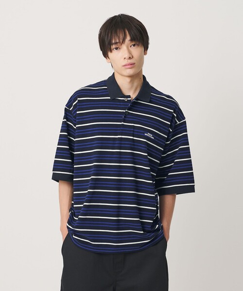 NICE WEATHER(ナイスウェザー)の「<NICE WEATHER>ボーダー ショートスリーブ ポロシャツ(ポロシャツ・メンズ・ライトブルー/ネイビー・M/S/L)」の1枚目の写真