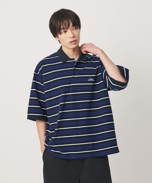 NICE WEATHER(ナイスウェザー)の「<NICE WEATHER>ボーダー ショートスリーブ ポロシャツ(ポロシャツ・メンズ・ライトブルー/ネイビー・M/S/L)」の3枚目の写真
