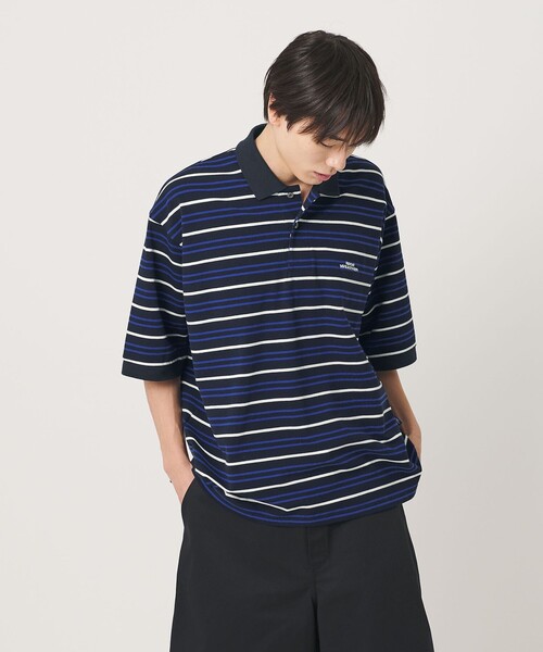 NICE WEATHER(ナイスウェザー)の「<NICE WEATHER>ボーダー ショートスリーブ ポロシャツ(ポロシャツ・メンズ・ライトブルー/ネイビー・M/S/L)」の4枚目の写真