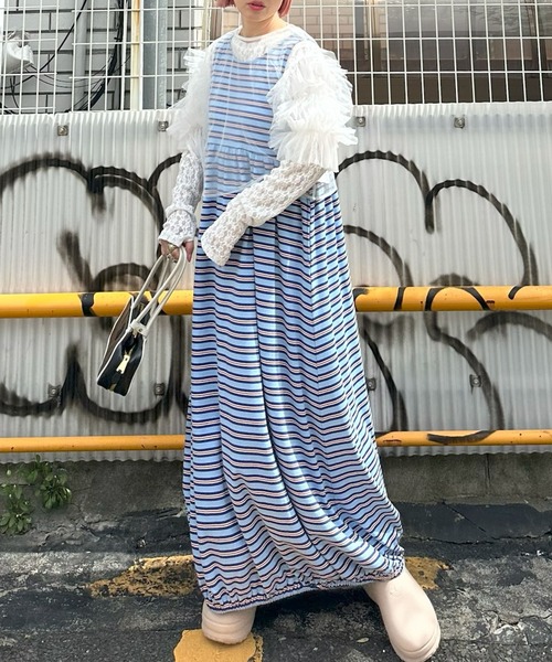 Alley Tokyo(アリートーキョー)の「楽チンボーダーワンピ(ワンピース・レディース・イエロー/サックスブルー・FREE)」の2枚目の写真