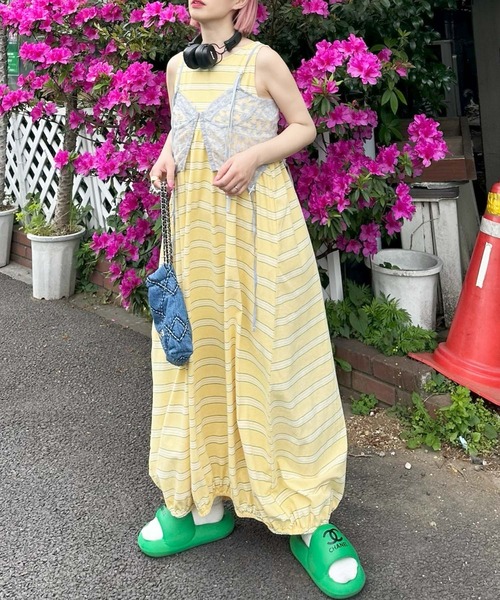 Alley Tokyo(アリートーキョー)の「楽チンボーダーワンピ(ワンピース・レディース・イエロー/サックスブルー・FREE)」の1枚目の写真