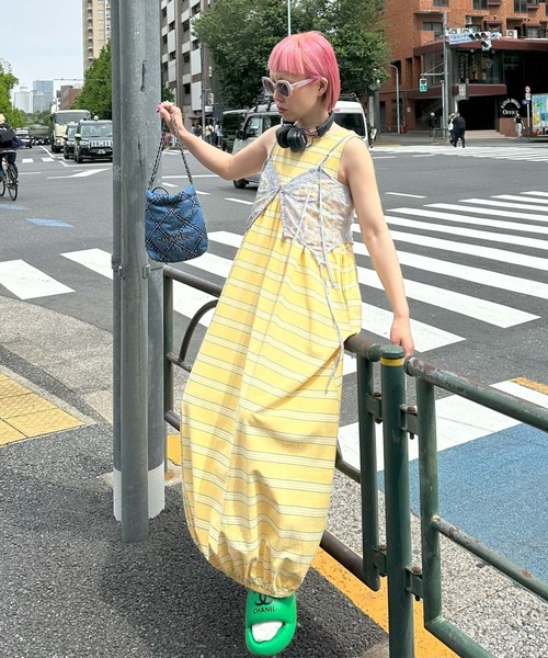 Alley Tokyo(アリートーキョー)の「楽チンボーダーワンピ(ワンピース・レディース・イエロー/サックスブルー・FREE)」の5枚目の写真