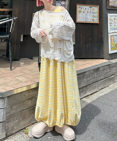 Alley Tokyo(アリートーキョー)の「楽チンボーダーワンピ(ワンピース・レディース・イエロー/サックスブルー・FREE)」の14枚目の写真