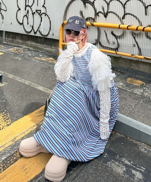 Alley Tokyo(アリートーキョー)の「楽チンボーダーワンピ(ワンピース・レディース・イエロー/サックスブルー・FREE)」の18枚目の写真