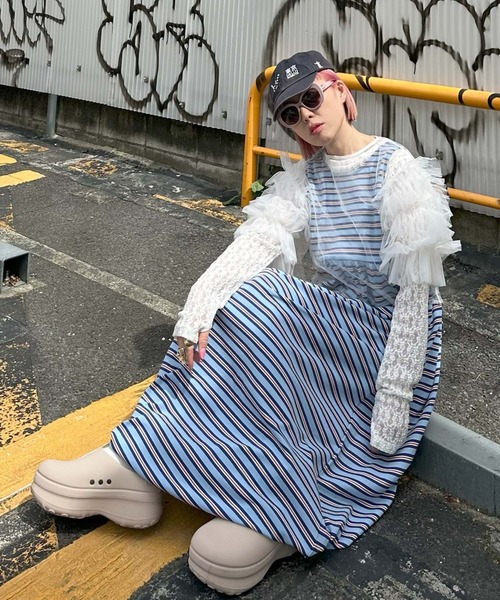 Alley Tokyo(アリートーキョー)の「楽チンボーダーワンピ(ワンピース・レディース・イエロー/サックスブルー・FREE)」の21枚目の写真