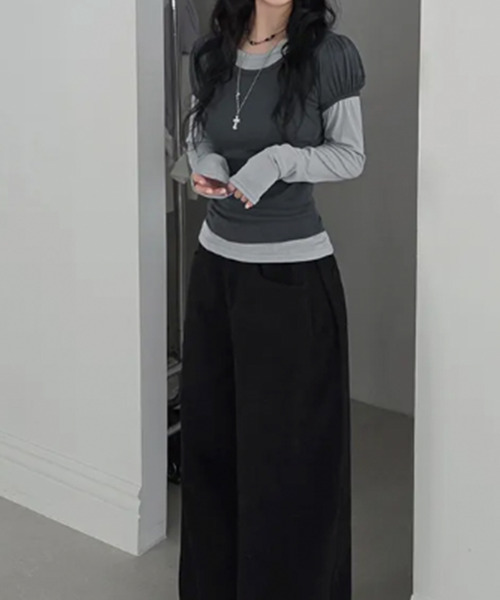 VIVID LADY（ビビッドレディー）の「ウエストシャーリング パフスリーブTシャツ 半袖（Tシャツ/カットソー・レディース・グレー/ピンク/ブラック/アイボリー/チャコールグレー・FREE）」の11枚目の写真