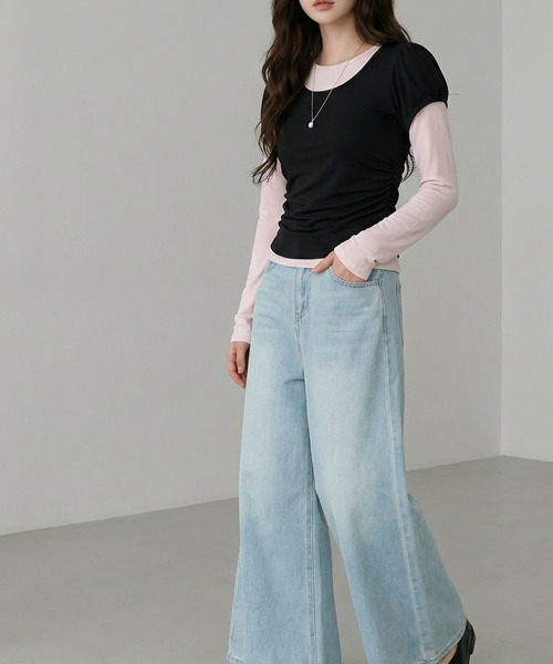 VIVID LADY（ビビッドレディー）の「ウエストシャーリング パフスリーブTシャツ 半袖（Tシャツ/カットソー・レディース・グレー/ピンク/ブラック/アイボリー/チャコールグレー・FREE）」の15枚目の写真