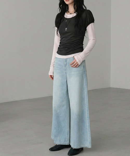 VIVID LADY（ビビッドレディー）の「ウエストシャーリング パフスリーブTシャツ 半袖（Tシャツ/カットソー・レディース・グレー/ピンク/ブラック/アイボリー/チャコールグレー・FREE）」の16枚目の写真