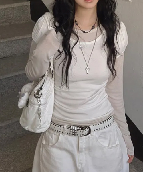 VIVID LADY（ビビッドレディー）の「ウエストシャーリング パフスリーブTシャツ 半袖（Tシャツ/カットソー・レディース・グレー/ピンク/ブラック/アイボリー/チャコールグレー・FREE）」の22枚目の写真