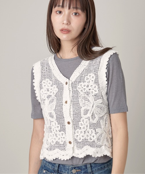 OFROOM(オフルーム)の「Crochet Open Front Vest|クロシェオープンフロントベスト(ベスト・レディース・ベージュ/ホワイト・FREE)」の5枚目の写真