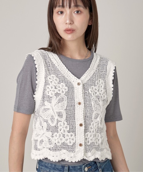 OFROOM(オフルーム)の「Crochet Open Front Vest|クロシェオープンフロントベスト(ベスト・レディース・ベージュ/ホワイト・FREE)」の6枚目の写真
