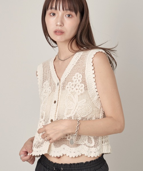 OFROOM(オフルーム)の「Crochet Open Front Vest|クロシェオープンフロントベスト(ベスト・レディース・ベージュ/ホワイト・FREE)」の14枚目の写真