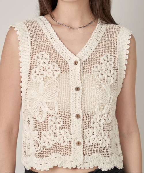 OFROOM(オフルーム)の「Crochet Open Front Vest|クロシェオープンフロントベスト(ベスト・レディース・ベージュ/ホワイト・FREE)」の16枚目の写真