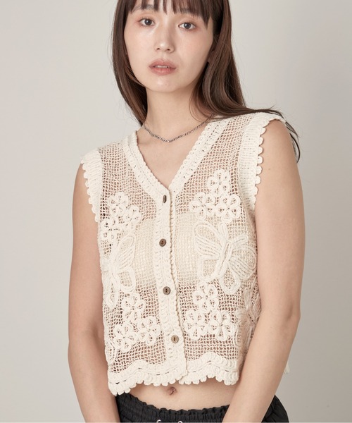 OFROOM(オフルーム)の「Crochet Open Front Vest|クロシェオープンフロントベスト(ベスト・レディース・ベージュ/ホワイト・FREE)」の8枚目の写真