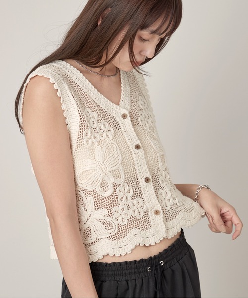 OFROOM(オフルーム)の「Crochet Open Front Vest|クロシェオープンフロントベスト(ベスト・レディース・ベージュ/ホワイト・FREE)」の10枚目の写真