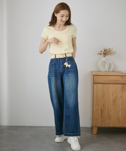 DAYRA(デイラ)の「ベルト付き ハイウエスト カジュアル ロング ワイド パンツ(デニムパンツ・レディース・ネイビー/ベージュ・XL/L/M/S)」の5枚目の写真