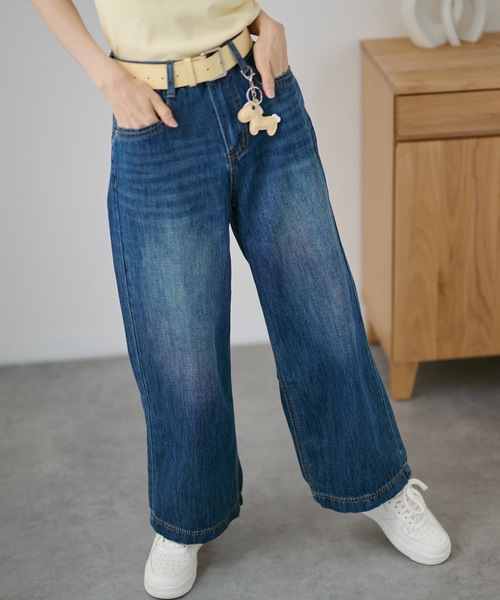 DAYRA(デイラ)の「ベルト付き ハイウエスト カジュアル ロング ワイド パンツ(デニムパンツ・レディース・ネイビー/ベージュ・XL/L/M/S)」の6枚目の写真