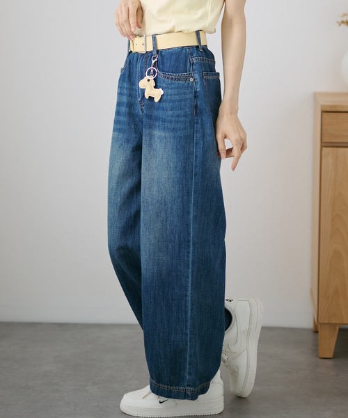 DAYRA(デイラ)の「ベルト付き ハイウエスト カジュアル ロング ワイド パンツ(デニムパンツ・レディース・ネイビー/ベージュ・XL/L/M/S)」の10枚目の写真