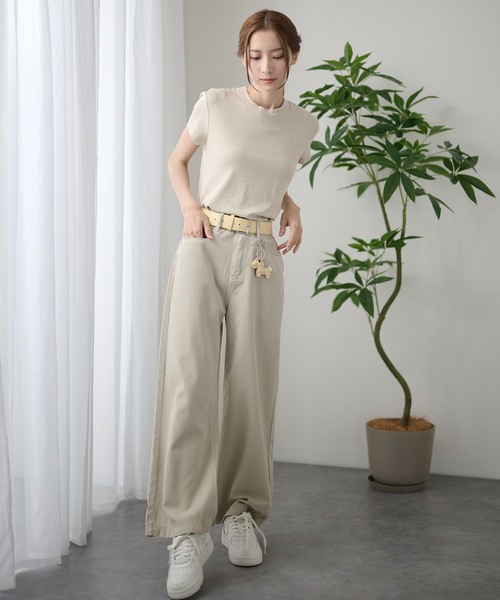 DAYRA(デイラ)の「ベルト付き ハイウエスト カジュアル ロング ワイド パンツ(デニムパンツ・レディース・ネイビー/ベージュ・XL/L/M/S)」の3枚目の写真