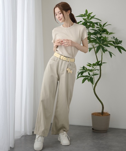 DAYRA(デイラ)の「ベルト付き ハイウエスト カジュアル ロング ワイド パンツ(デニムパンツ・レディース・ネイビー/ベージュ・XL/L/M/S)」の13枚目の写真