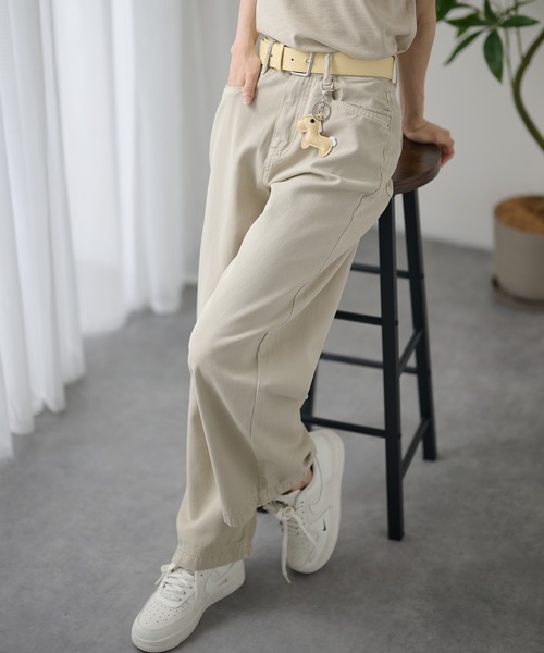 DAYRA(デイラ)の「ベルト付き ハイウエスト カジュアル ロング ワイド パンツ(デニムパンツ・レディース・ネイビー/ベージュ・XL/L/M/S)」の14枚目の写真
