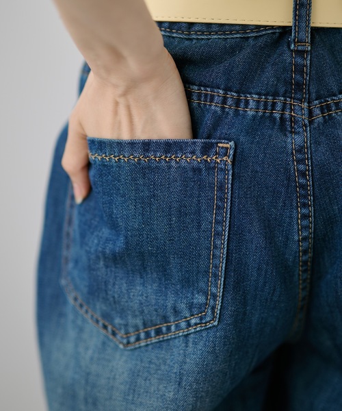 DAYRA(デイラ)の「ベルト付き ハイウエスト カジュアル ロング ワイド パンツ(デニムパンツ・レディース・ネイビー/ベージュ・XL/L/M/S)」の18枚目の写真