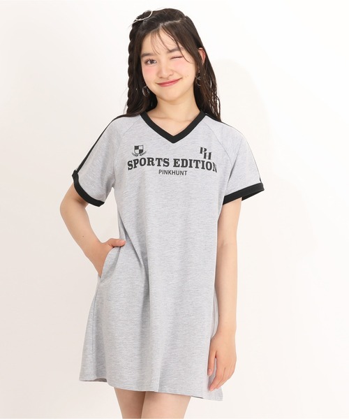 PINKHUNT（ピンクハント）の「PINKHUNT ユニフォームTシャツワンピース 1822K（ワンピース・キッズ・ネイビー/アッシュグレー・120cm/130cm/140cm/150cm/160cm）」の2枚目の写真