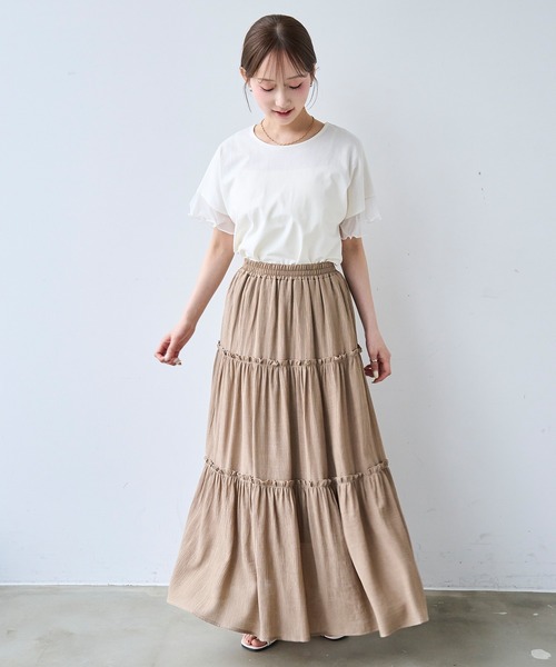 mil(ミル)の「袖シアー フリル 半袖 Tシャツ 【587217】(Tシャツ/カットソー・レディース・オフホワイト/ブラック/ブラウン・S/XS)」の11枚目の写真