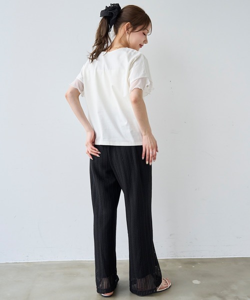 mil(ミル)の「袖シアー フリル 半袖 Tシャツ 【587217】(Tシャツ/カットソー・レディース・オフホワイト/ブラック/ブラウン・S/XS)」の7枚目の写真