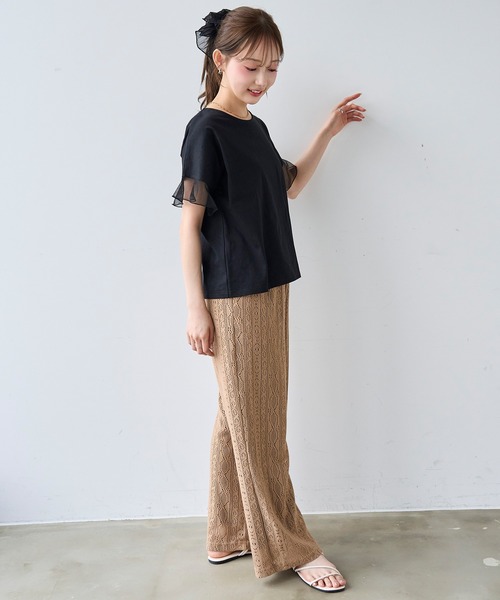 mil(ミル)の「袖シアー フリル 半袖 Tシャツ 【587217】(Tシャツ/カットソー・レディース・オフホワイト/ブラック/ブラウン・S/XS)」の17枚目の写真