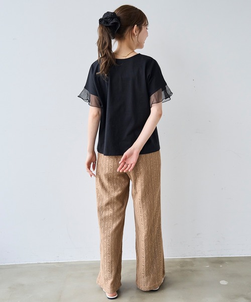 mil(ミル)の「袖シアー フリル 半袖 Tシャツ 【587217】(Tシャツ/カットソー・レディース・オフホワイト/ブラック/ブラウン・S/XS)」の16枚目の写真