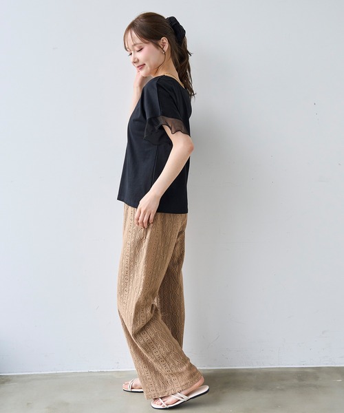 mil(ミル)の「袖シアー フリル 半袖 Tシャツ 【587217】(Tシャツ/カットソー・レディース・オフホワイト/ブラック/ブラウン・S/XS)」の15枚目の写真