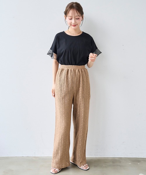 mil(ミル)の「袖シアー フリル 半袖 Tシャツ 【587217】(Tシャツ/カットソー・レディース・オフホワイト/ブラック/ブラウン・S/XS)」の19枚目の写真