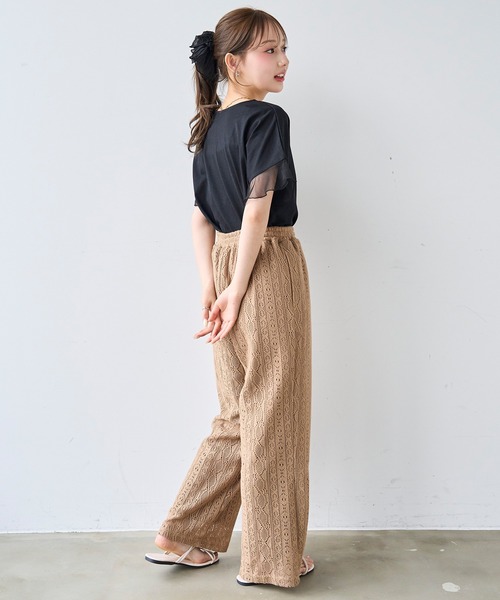 mil(ミル)の「袖シアー フリル 半袖 Tシャツ 【587217】(Tシャツ/カットソー・レディース・オフホワイト/ブラック/ブラウン・S/XS)」の22枚目の写真