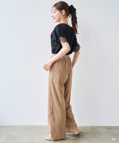 mil(ミル)の「袖シアー フリル 半袖 Tシャツ 【587217】(Tシャツ/カットソー・レディース・オフホワイト/ブラック/ブラウン・S/XS)」の20枚目の写真