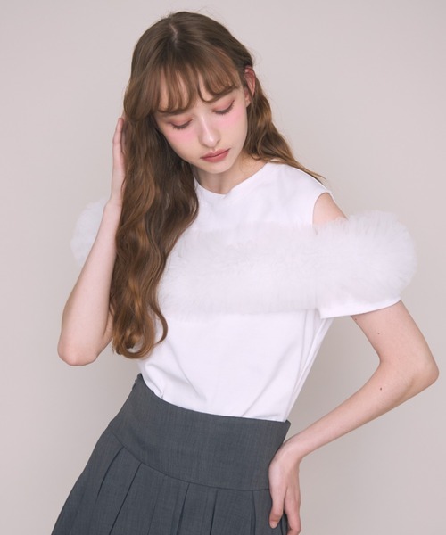 Noelie(ノエリー)の「チュールギャザーTee(Tシャツ/カットソー・レディース・ホワイト/ブラック・FREE)」の6枚目の写真