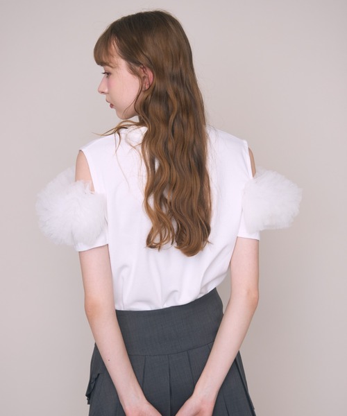 Noelie(ノエリー)の「チュールギャザーTee(Tシャツ/カットソー・レディース・ホワイト/ブラック・FREE)」の9枚目の写真