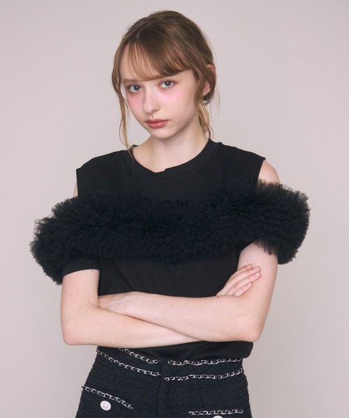 Noelie(ノエリー)の「チュールギャザーTee(Tシャツ/カットソー・レディース・ホワイト/ブラック・FREE)」の13枚目の写真