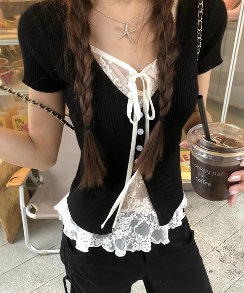almo(アルモ)の「【LAMPOON】カーディガンレイヤードトップス(その他トップス・レディース・ブラック・LARGE/MEDIUM/SMALL)」の1枚目の写真